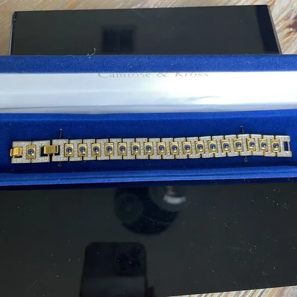 RARE Camrose & Kross Jacqueline Jackie Kennedy JBK Blue Cabochon Bracelet 7-8”